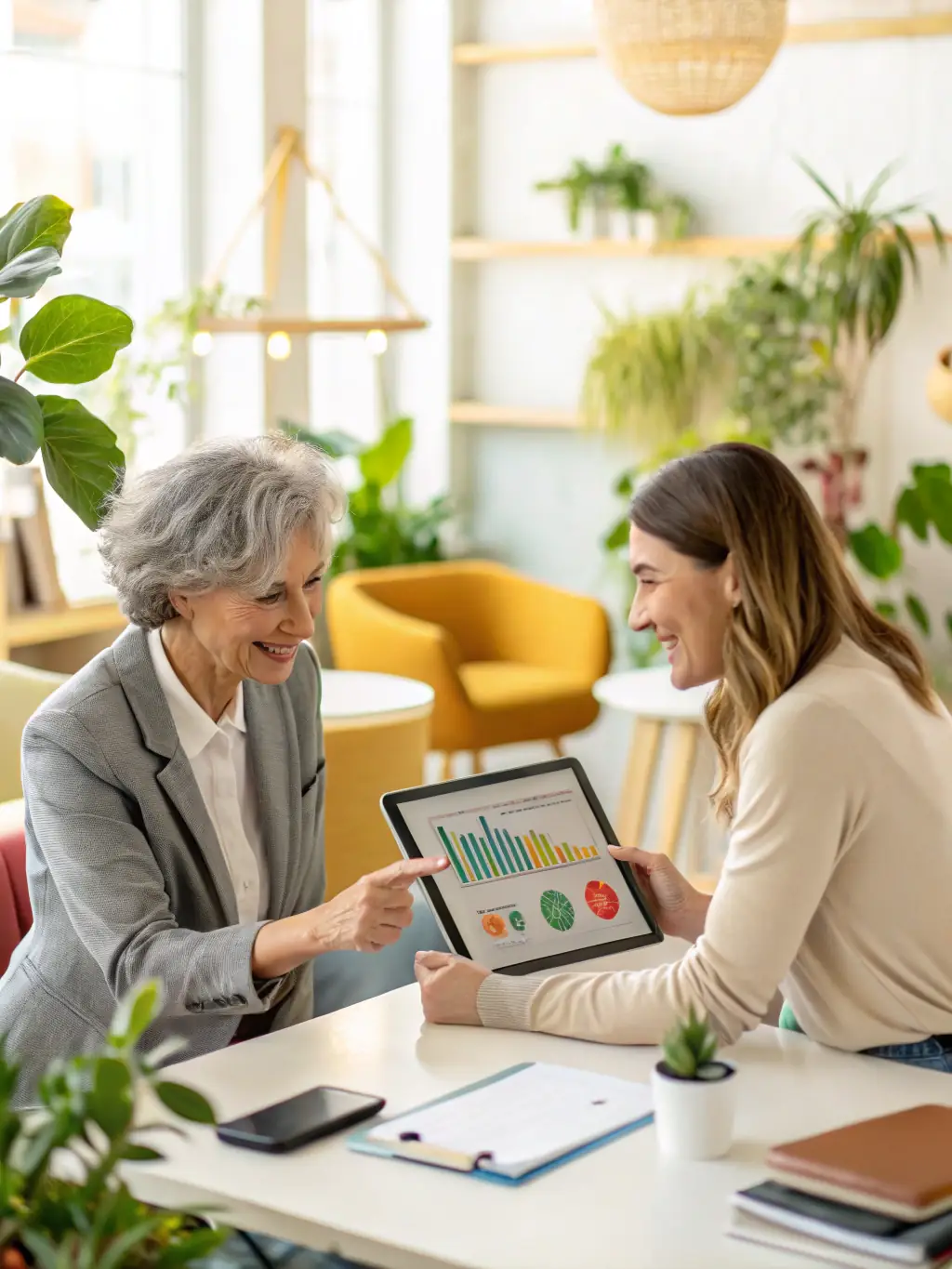 A financial advisor reviewing charts and graphs with a client, illustrating financial advisory services.